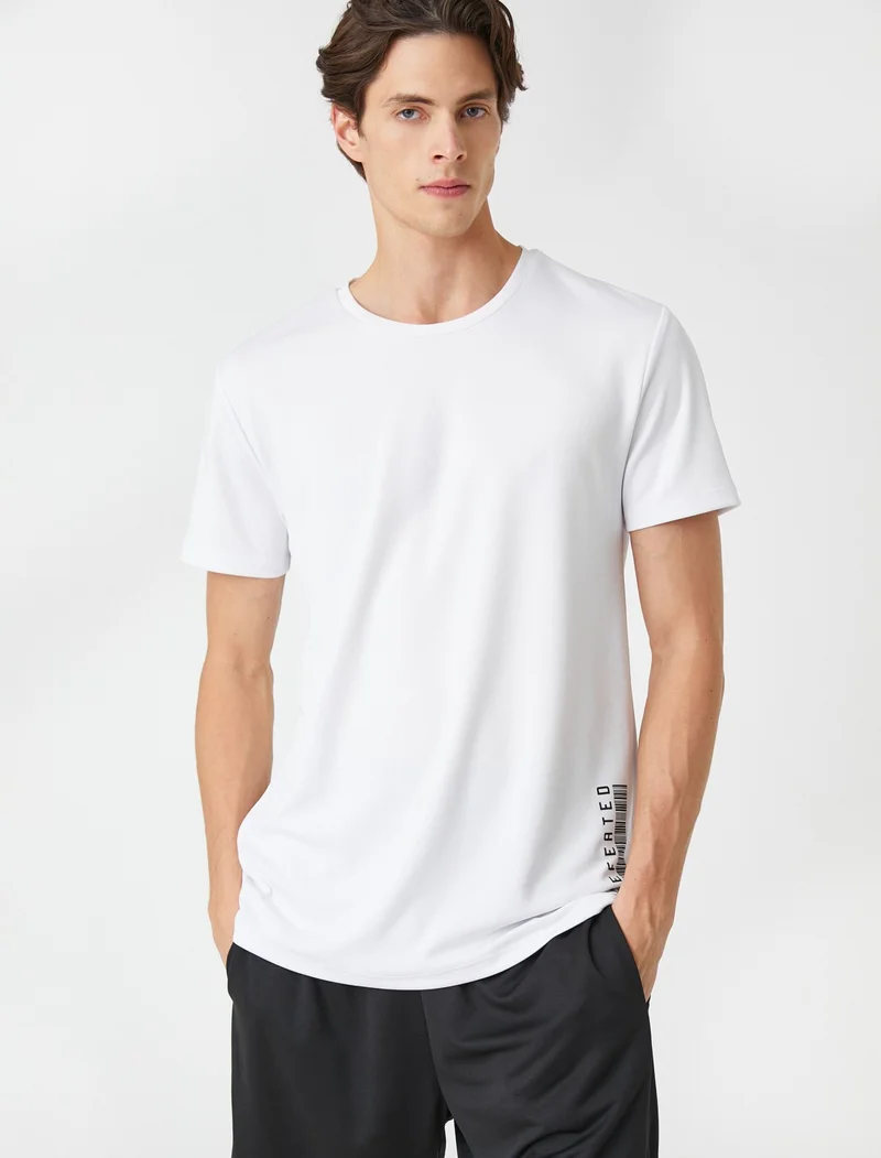 كوتون Koton Sports T-Shirt Label Printed Crew Neck Short Sleeve