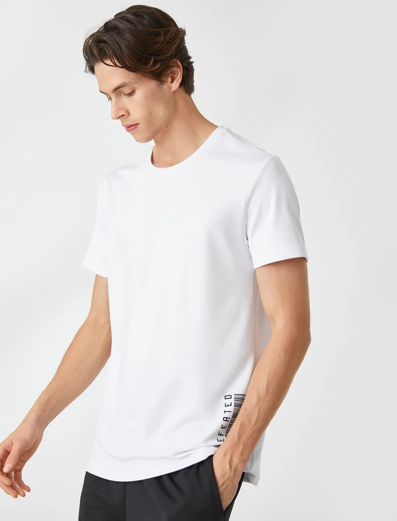 كوتون Koton Sports T-Shirt Label Printed Crew Neck Short Sleeve