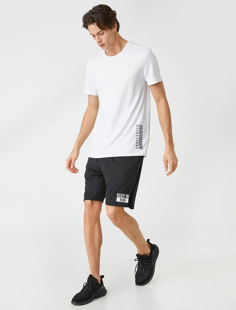 كوتون Koton Sports T-Shirt Label Printed Crew Neck Short Sleeve