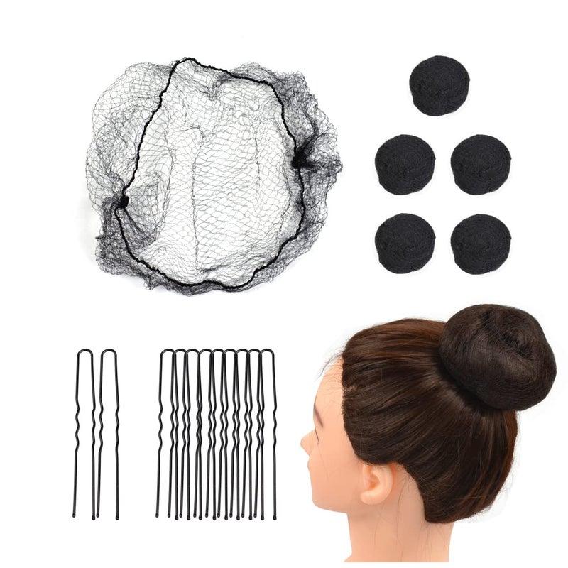 50 Pcs Bun Hair Nets Set Invisible Mesh Hair Nets Ballet Hair Bun with 40 U Shaped Pins for Women Ballet Bun Sleeping and Wig Black