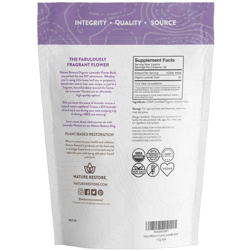Nature Restore زهور اللافندر المجففة العضوية المعتمدة من وزارة الزراعة الأمريكية، أوراق فضفاضة، درجة إضافية، 4 أونصات - Image 2