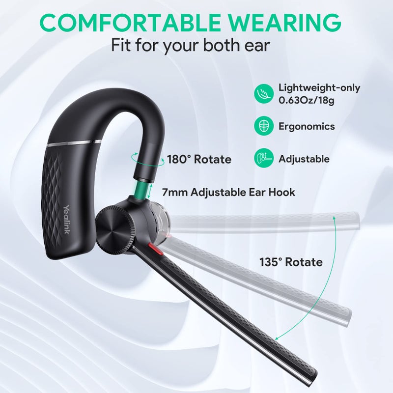 Yealink BH71 Bluetooth Headset, Wireless Bluetooth Earpiece with Noise Canceling Microphone, Hands Free, Mute Function,Connect to Mobile Phone/Tablet, Mono Headset for Office Driving - Image 4