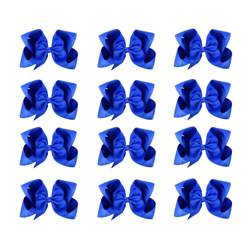DEEKA 12 PCS 6 Big Handmade Grosgrain Ribbon Hair Bow Alligator Clips Hair Accessories for Little Teen Toddler Girls Roayl Blue