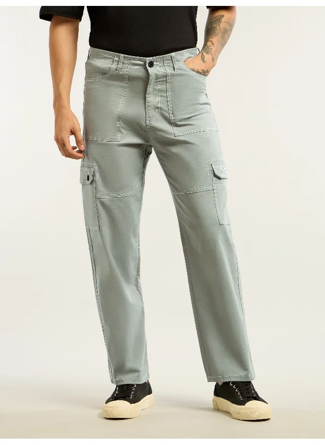 Beyoung Light Grey Contrast Stitched Cargo Pants