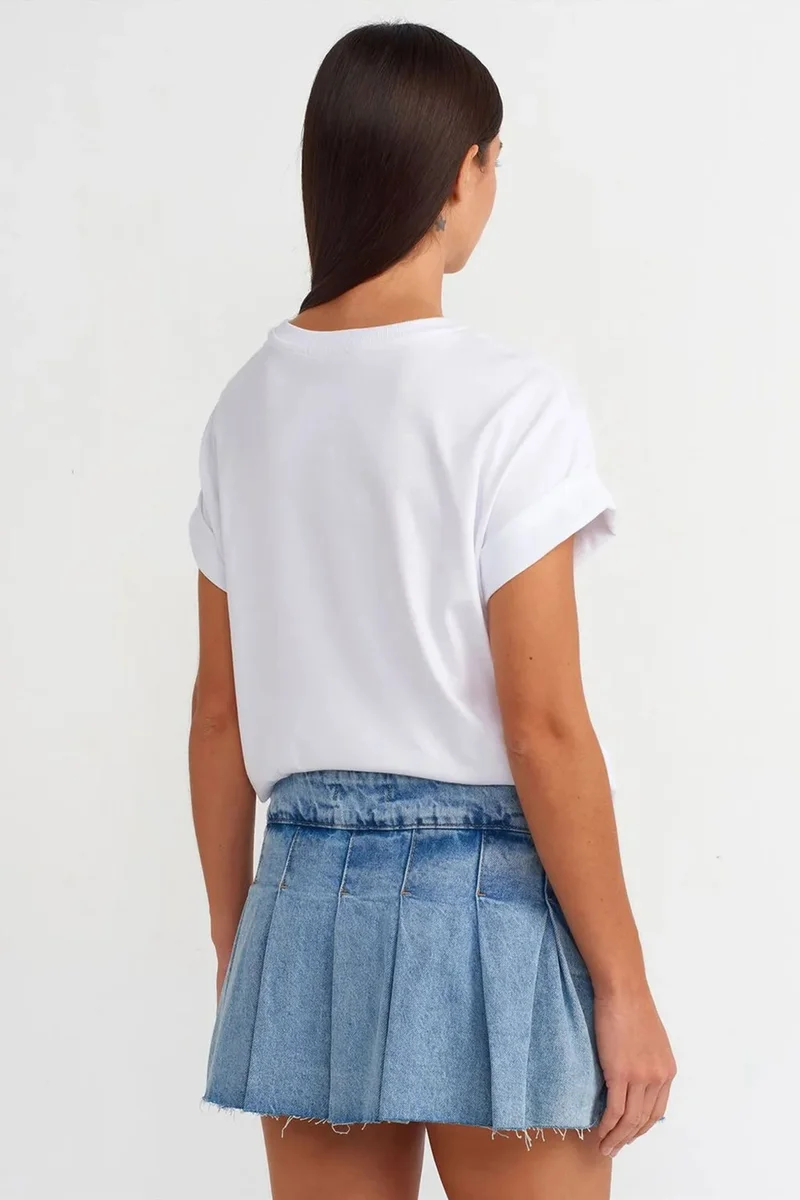 Dilvin Light-Mid Blue Denim DILVIN Mid-Waist Mini Denim Skater Skirt for Women | Best Price UAE
