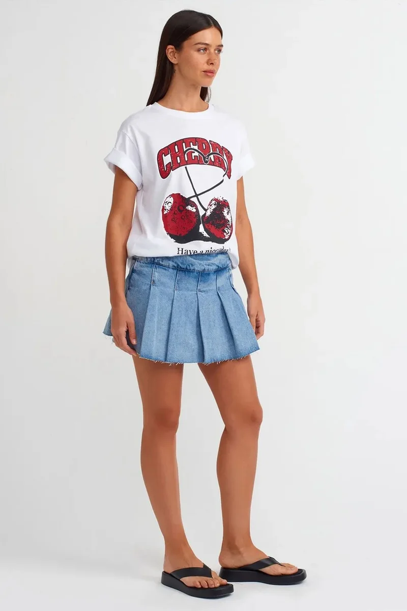 Dilvin Light-Mid Blue Denim DILVIN Mid-Waist Mini Denim Skater Skirt for Women | Best Price UAE