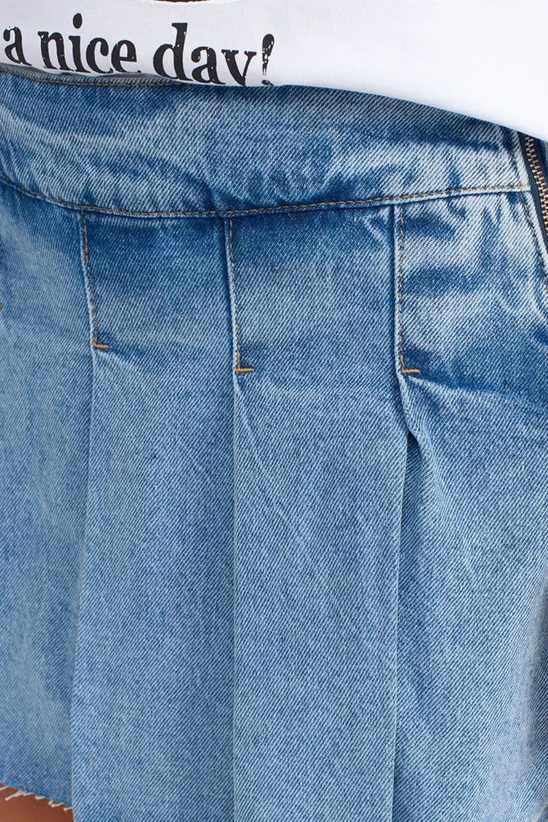Dilvin Light-Mid Blue Denim DILVIN Mid-Waist Mini Denim Skater Skirt for Women | Best Price UAE
