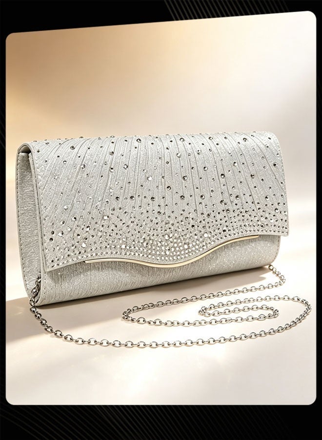 Joychic Women Rhinestone Evening Clutch Bag, Sparkly Crystal Embellished Handbag for Party, Wedding and Formal Events, Silver - Image 2
