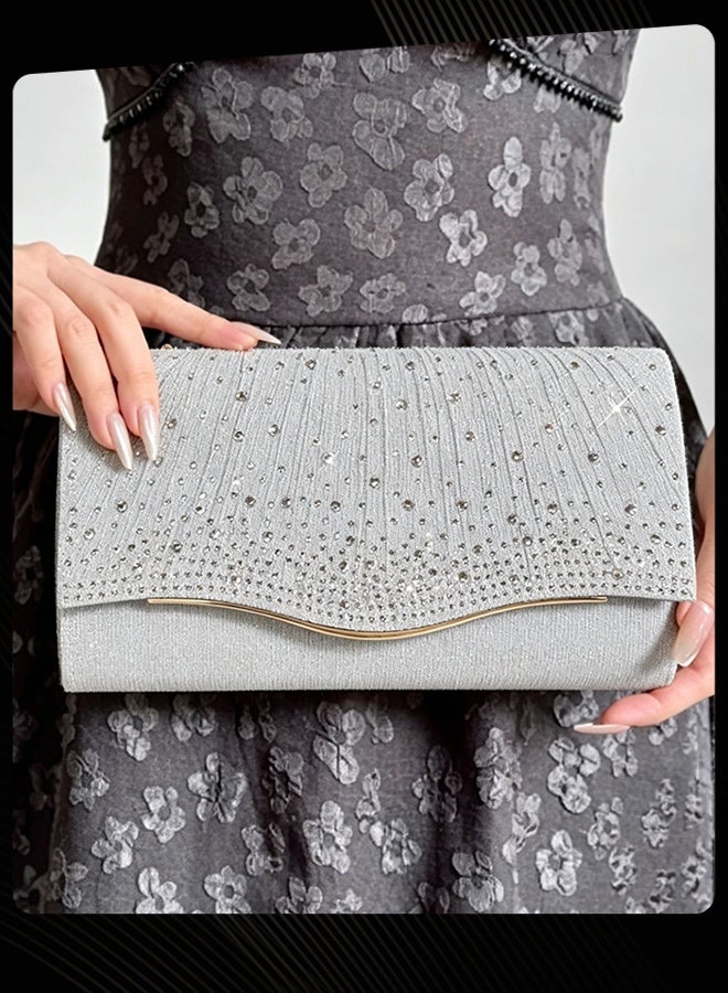 Joychic Women Rhinestone Evening Clutch Bag, Sparkly Crystal Embellished Handbag for Party, Wedding and Formal Events, Silver - Image 1