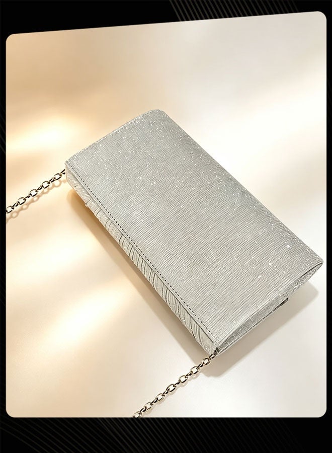 Joychic Women Rhinestone Evening Clutch Bag, Sparkly Crystal Embellished Handbag for Party, Wedding and Formal Events, Silver - Image 4