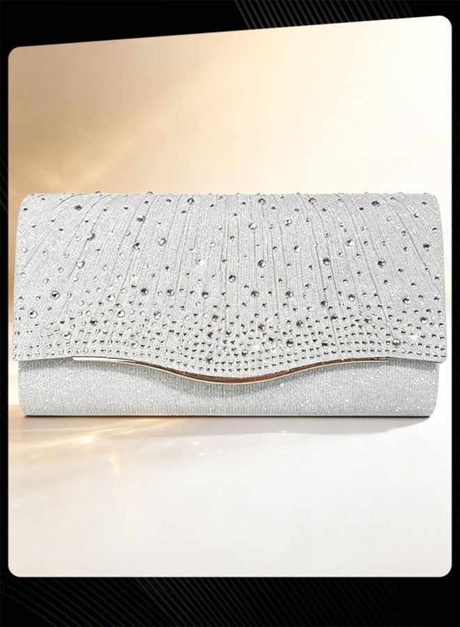 Joychic Women Rhinestone Evening Clutch Bag, Sparkly Crystal Embellished Handbag for Party, Wedding and Formal Events, Silver - Image 3