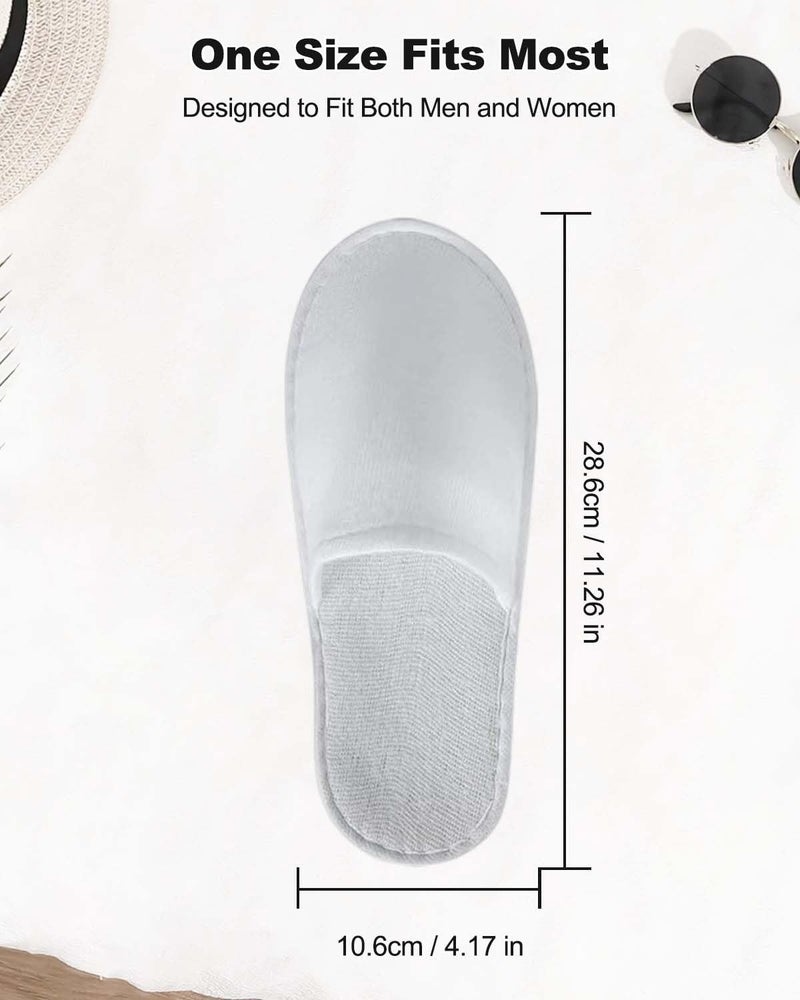 YLAOSIOA Disposable Slippers for Guests - Men's US 10/Women's US 11 Medium - White Closed-Toe Cotton EVA Slip-Resistant Willow-Leaf Sole - Individually Wrapped Spa & Hotel House Slippers 6 Pairs - Image 4