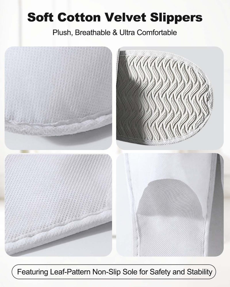 YLAOSIOA Disposable Slippers for Guests - Men's US 10/Women's US 11 Medium - White Closed-Toe Cotton EVA Slip-Resistant Willow-Leaf Sole - Individually Wrapped Spa & Hotel House Slippers 6 Pairs - Image 3