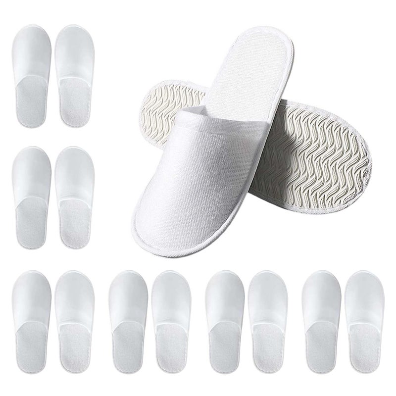 YLAOSIOA Disposable Slippers for Guests - Men's US 10/Women's US 11 Medium - White Closed-Toe Cotton EVA Slip-Resistant Willow-Leaf Sole - Individually Wrapped Spa & Hotel House Slippers 6 Pairs - Image 1