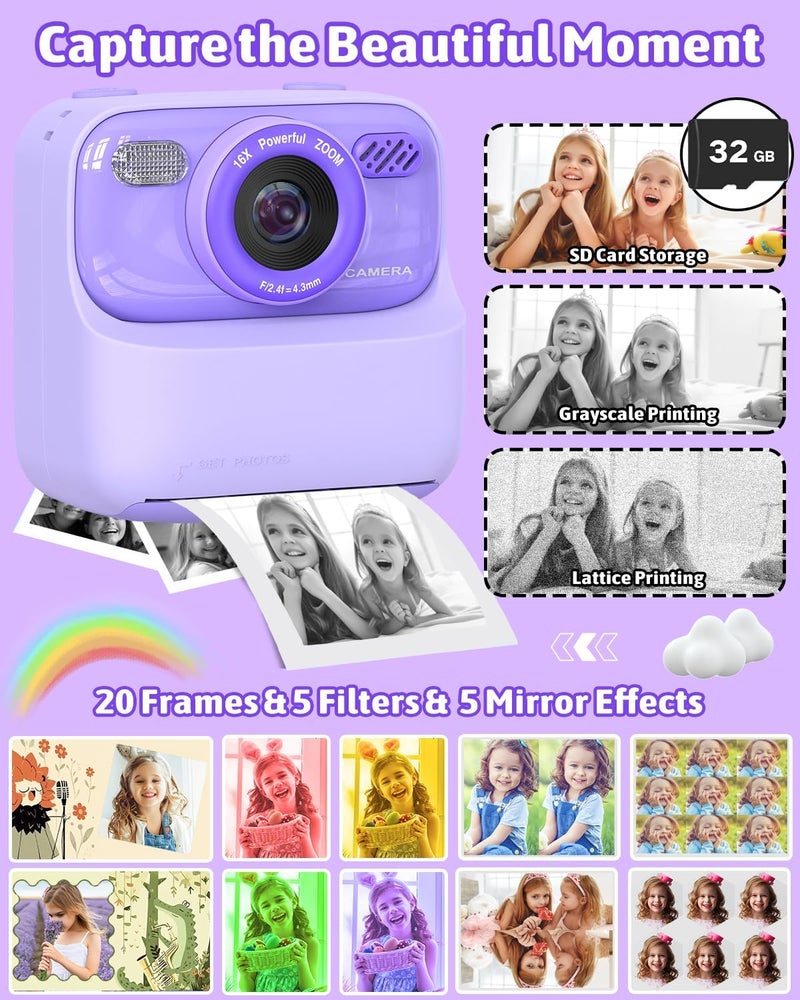 Mgaolo Kids Camera Instant Print Photo,Children Digital Camera Toys Gift with HD Video for Girls Boys 3-12 Age,Chritmas Birthday Festival Present for 3 4 5 6 7 8 9 Year Old Child (Purple) - Image 4
