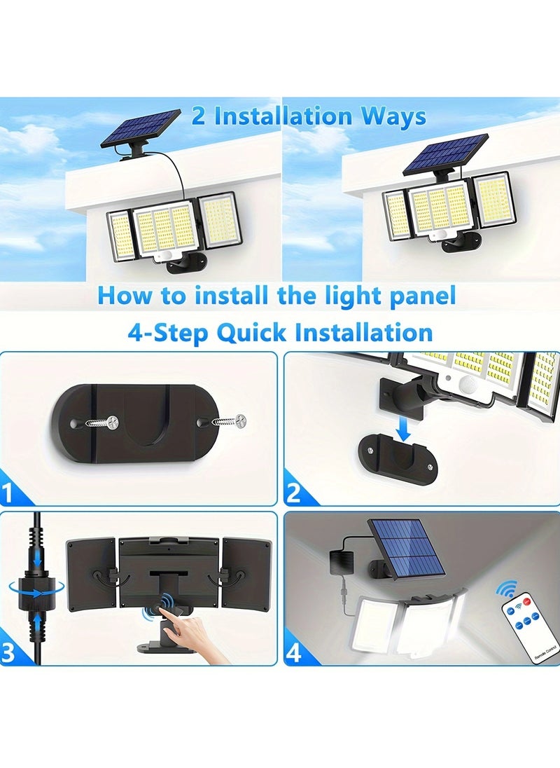Generic Solar Lights Outdoor, 288 LED 4 Heads Motion Sensor Outdoor Lights, 270° Wide Angle IP65 Waterproof Street Area Lights with 3 Modes, Outdoor Solar Lights for Yard Patio Garden Garage  - Image 5