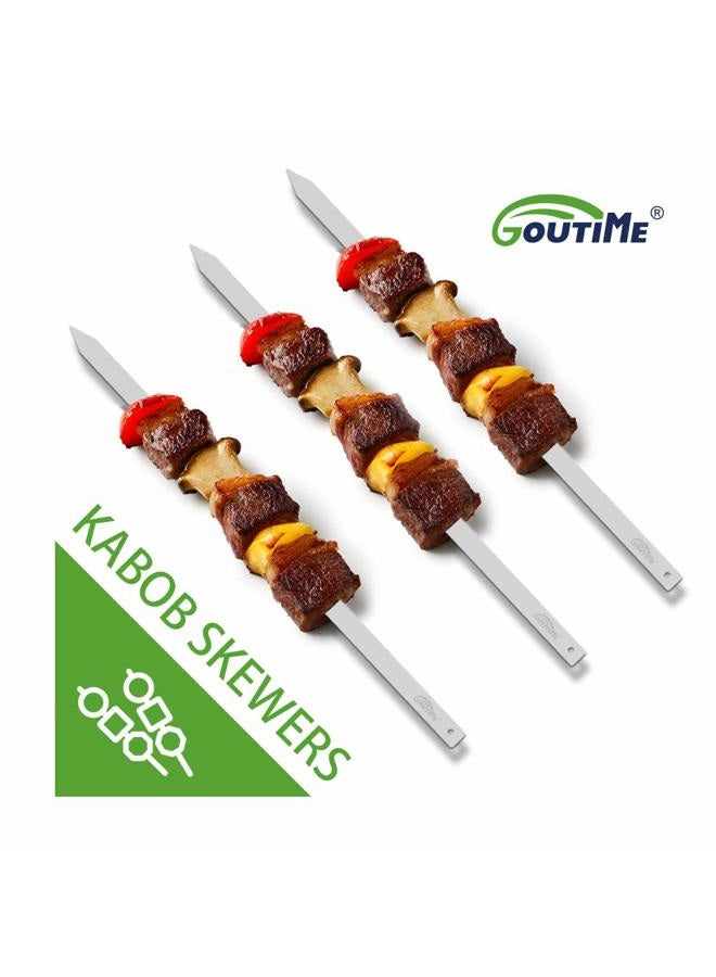 GOUTIME Kabob Skewers, 27 Inch,1 Inch Wide Stainless Steel Flat BBQ Barbecue Kebab Skewers,No-Wood Handle,for Persian,Brazilian,Koobideh Grilling,Set of 7 with Storage Bag - Image 2