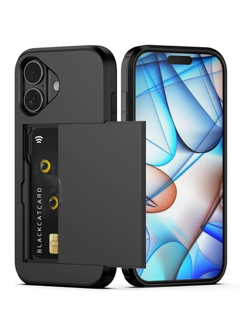 WRISTWISE Case Cover for iPhone 17 with Card Holder Double-Layer Heavy-Duty Shockproof Hidden Card Slot Ultra-Thin Wallet Case for Men and Women 6.3 Inch (Black) - Image 1