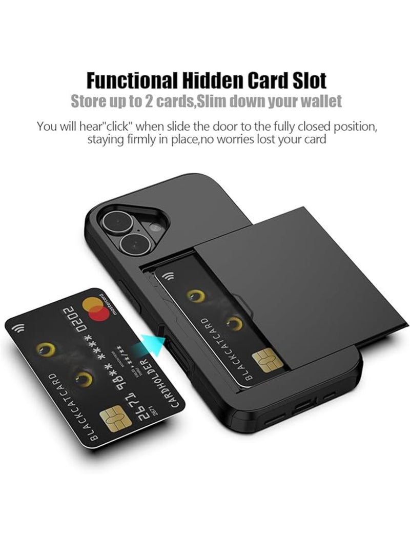 WRISTWISE Case Cover for iPhone 17 with Card Holder Double-Layer Heavy-Duty Shockproof Hidden Card Slot Ultra-Thin Wallet Case for Men and Women 6.3 Inch (Black) - Image 2