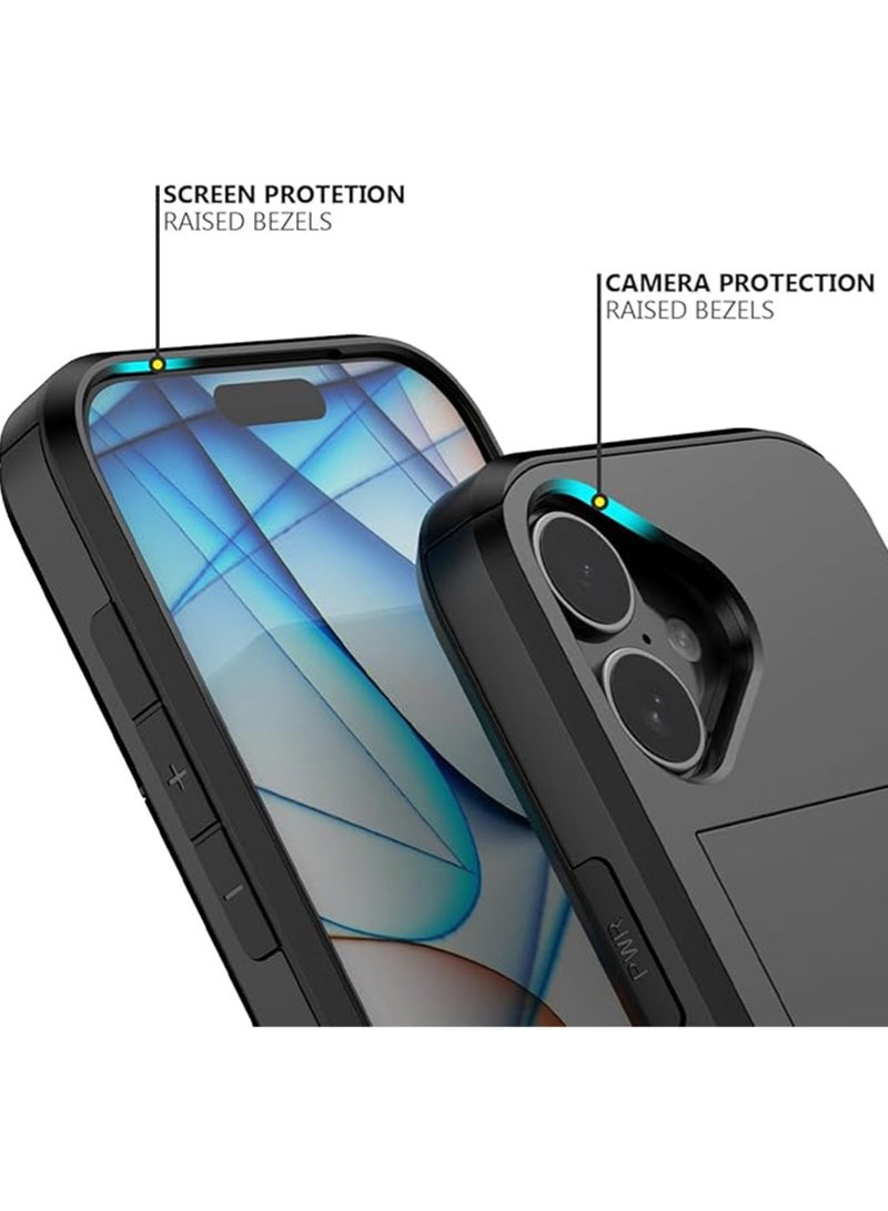 WRISTWISE Case Cover for iPhone 17 with Card Holder Double-Layer Heavy-Duty Shockproof Hidden Card Slot Ultra-Thin Wallet Case for Men and Women 6.3 Inch (Black) - Image 4