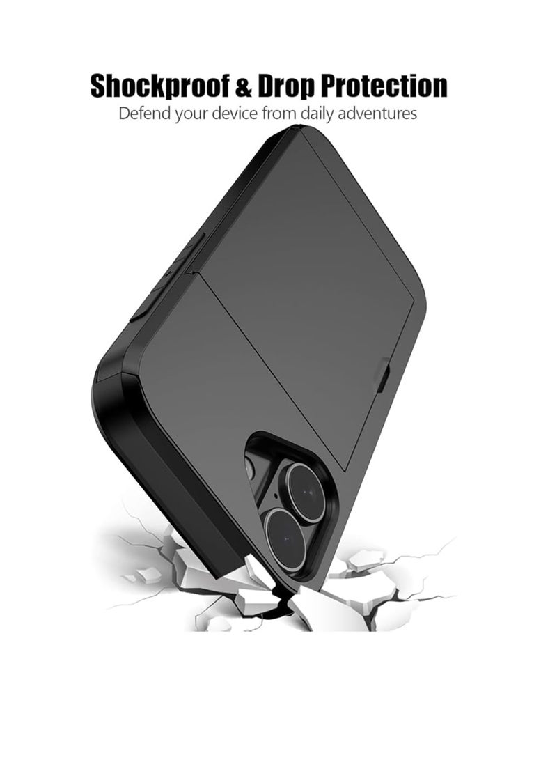 WRISTWISE Case Cover for iPhone 17 with Card Holder Double-Layer Heavy-Duty Shockproof Hidden Card Slot Ultra-Thin Wallet Case for Men and Women 6.3 Inch (Black) - Image 5