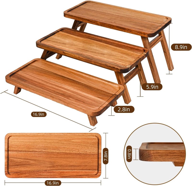 GEHE 3 Tier Serving Tray Acacia Wooden Tiered Tray Stand Foldable Dessert Table Display Set Decor Charcuterie Boards for Party, Birthday, Wedding, Christmas - Image 2