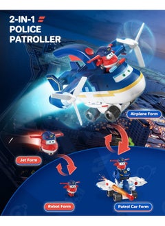 SUPER WINGS Toy Airplane, Patrol Car, 2" Tall Jett Action Figure Set,Transforming Airplane Toy Vehicle,Airplane To Patrol Car, Patrol Car To Plane（740834）  - Image 2