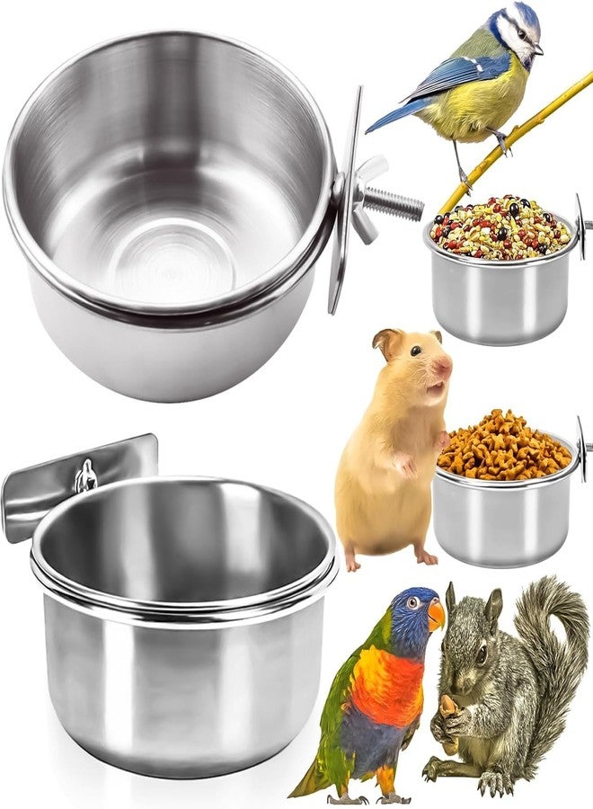 RoverPets أكواب طعام وماء للطيور من روفر بيتس سعة 250 مل مع حوامل مشبك - مصنوعة من الفولاذ المقاوم للصدأ، مناسبة للببغاوات الصغيرة، والببغاوات الرمادية الأفريقية، والكونيور، والكوكاتيل، وطيور الحب، والببغاوات الأسترالية، والشنشيلات (متوسطة الحجم). - Image 1