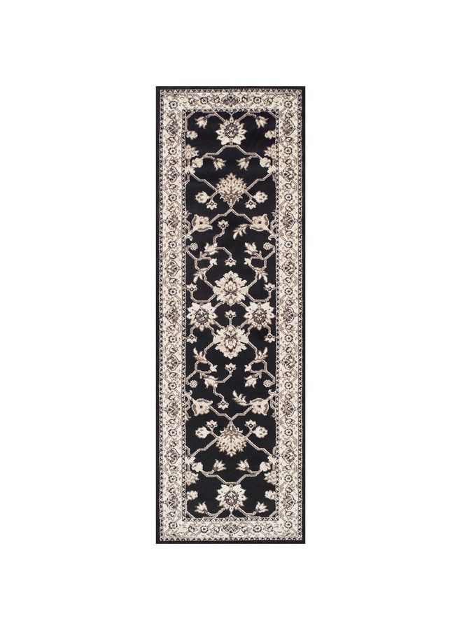 Superior سجادة منطقة مجموعة كينغفيلد الأنيقة بارتفاع كومة 8 مم مع دعم من الجوت تصميم سجادة كلاسيكي محدد بالحدود باللون الأسود 2' 6" × 8' - Image 3