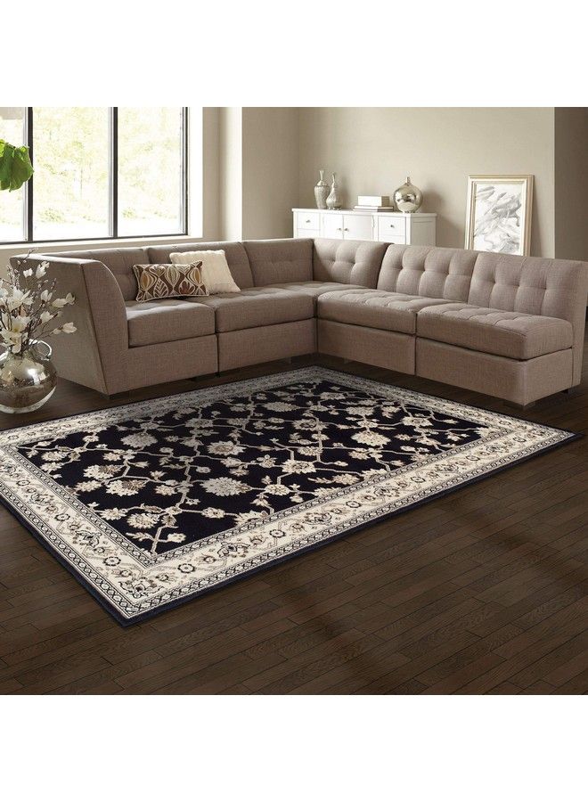 Superior سجادة منطقة مجموعة كينغفيلد الأنيقة بارتفاع كومة 8 مم مع دعم من الجوت تصميم سجادة كلاسيكي محدد بالحدود باللون الأسود 2' 6" × 8' - Image 1