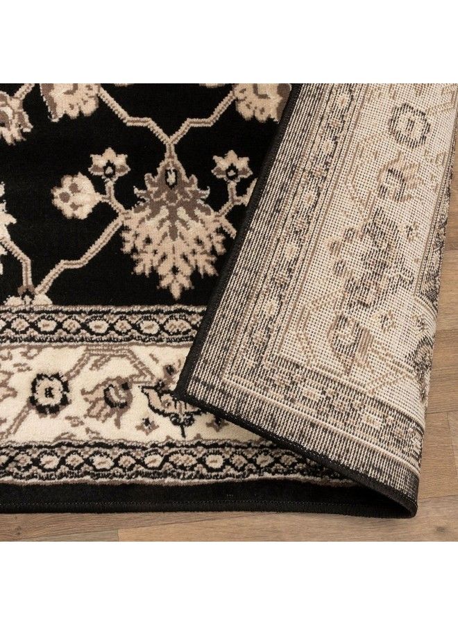 Superior سجادة منطقة مجموعة كينغفيلد الأنيقة بارتفاع كومة 8 مم مع دعم من الجوت تصميم سجادة كلاسيكي محدد بالحدود باللون الأسود 2' 6" × 8' - Image 5