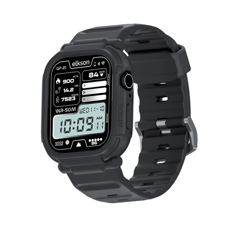 elkson 44mm45mm Bands Case for Apple Watch Series SE3 987654 SE Rugged Heavy Duty Bumper Tactical Strap Quattro Pro for iWatch Men Military Grade Durable Protective Shockproof Cover Black - Image 2