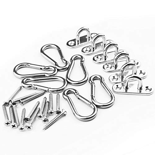 EXCELFU 6 Pieces Stainless Steel 1.8 inch Pad Eye Plate U Hooks + 6 Pieces Stainless Steel Snap Hook, Marine Hardware Staple Loop with Screws - Image 4