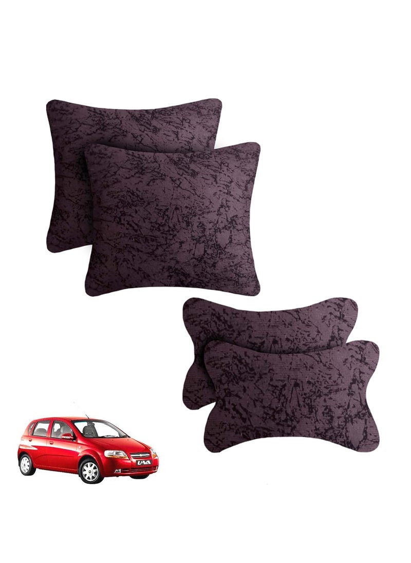 Adroitz Adroitz Velvet Brown Car Cushion Neck Back Rest Pillow for All Car Set of 4 _Ak12  - Image 1