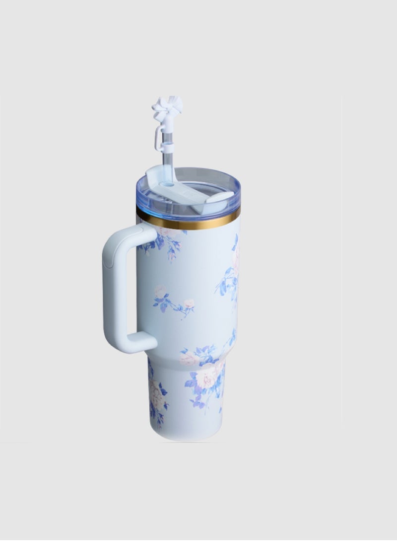 Stanley The Quencher H2.0 Tumbler With Handle And Straw 40 oz Flowstate 3-Position Lid Cup Holder Compatible For Travel Insulated Stainless Steel Cup BPA-Free Stanley X LoveShackFancy Cup Vacuum Insulated Tumbler With Lid and Straw For Water, Iced Tea Or Coffee, Smoothie And More Everblooming Rosettes - Image 3