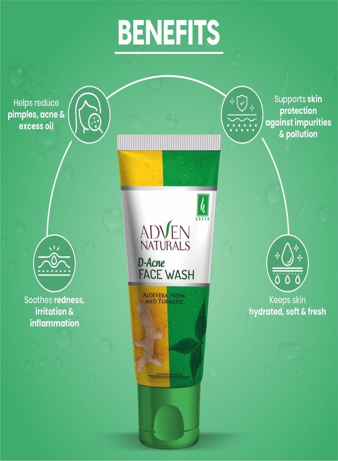Adven Naturals D-ACNE FACE WASH WITH ALOEVERA, NEEM & TURMERIC - 100 ML - Image 2