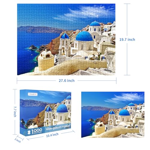 CHengQiSM Jigsaw Puzzles 1000 Pieces Puzzles for Adults Dreamy Aegean Sea Puzzles Greece Santorini Landscape Puzzle Natural Scene Hard Puzzles for Adults Teens Kids Interactive Toy Brain Teaser - Image 3