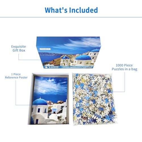 CHengQiSM Jigsaw Puzzles 1000 Pieces Puzzles for Adults Dreamy Aegean Sea Puzzles Greece Santorini Landscape Puzzle Natural Scene Hard Puzzles for Adults Teens Kids Interactive Toy Brain Teaser - Image 5
