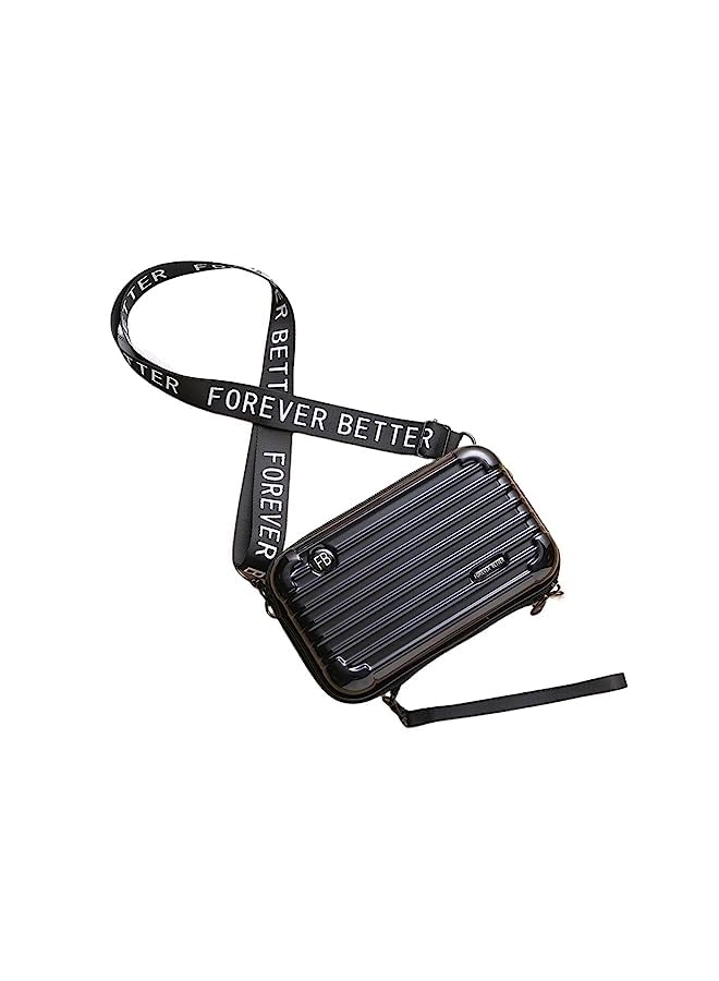 Goodern Mini Suitcase Crossbody Handbag for Unisex,Small Cell Phone Purse Hard Shell Festival Bag with Adjustable Strap Hard Shell Cosmetics Case Travel Makeup Bag Wrist Bag Purse Shoulder Bag-Black - Image 2