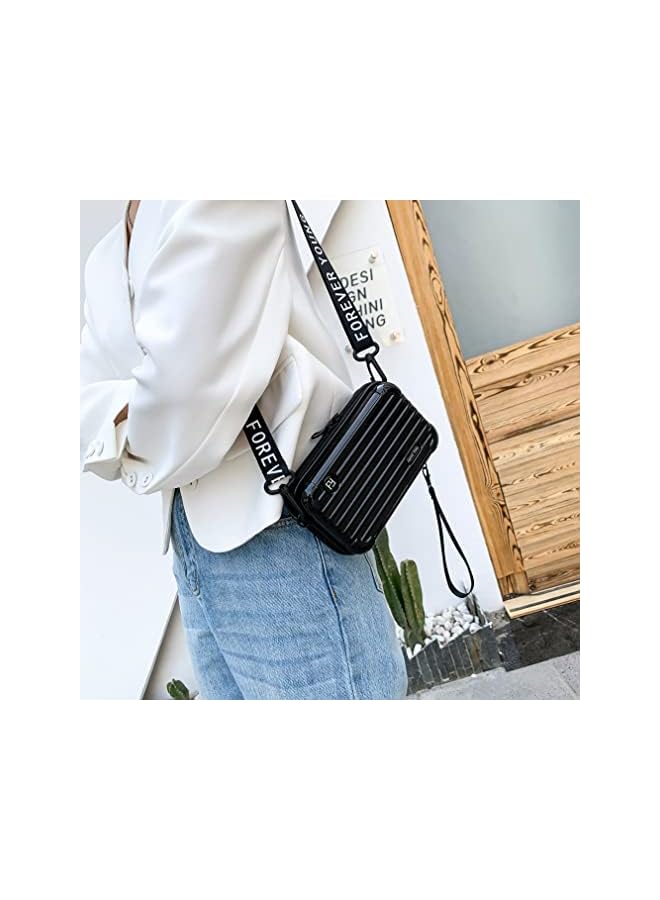 Goodern Mini Suitcase Crossbody Handbag for Unisex,Small Cell Phone Purse Hard Shell Festival Bag with Adjustable Strap Hard Shell Cosmetics Case Travel Makeup Bag Wrist Bag Purse Shoulder Bag-Black - Image 3