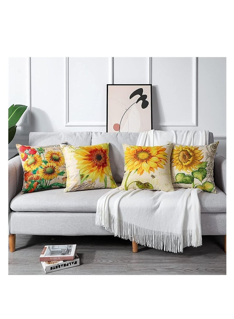 Loquat 4 Pack Throw Pillow Covers Decorative Linen Pillowcase Sunflower Pattern Waterproof Cushion Perfect to Outdoor Patio Garden Living Room Sofa Farmhouse Decor - Image 2