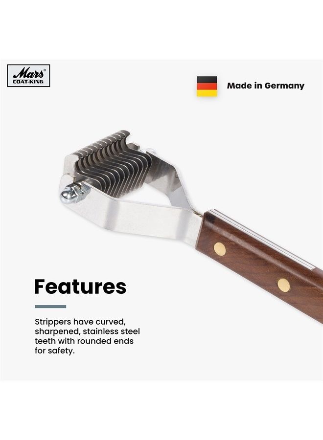 Mars Coat King De-Matting Undercoat Grooming Rake Stripper Tool for Dogs and Cats, Stainless Steel with Wooden Handle for Thick Coats, 12-Blade Stripper for Groomers, Pet Owners