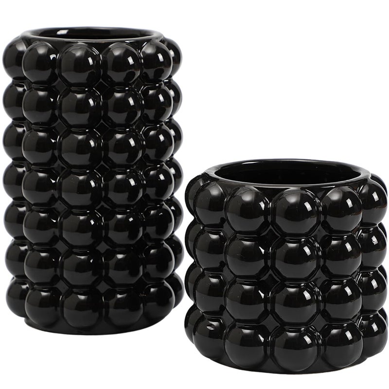 YANWE1 Black Bubble Vases Black Ceramic Vases Set of 2 Boho Flower Vase for Pampas Grass Decorative Vase for Dining Table Wedding Fireplace Mantel Office Wedding