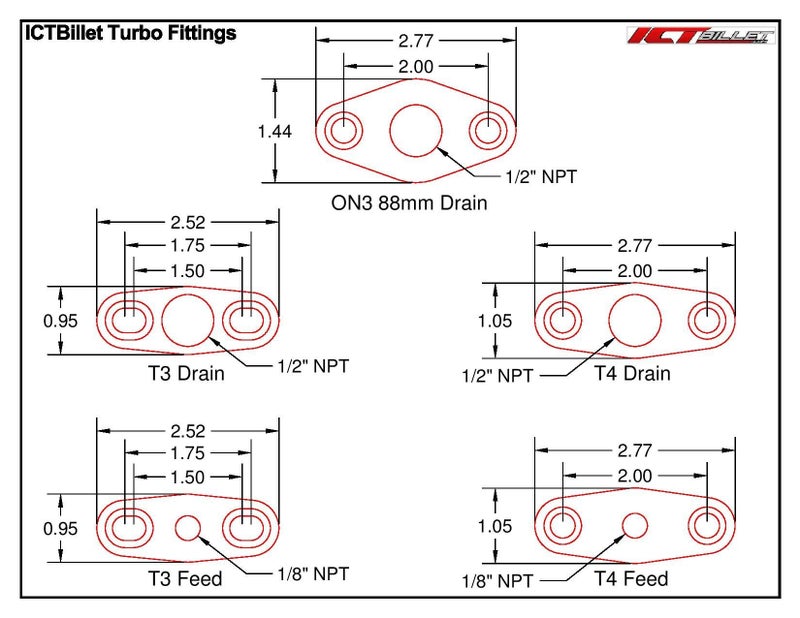 ICT Billet GT40-GT55 Billet Turbo Oil Supply Feed Flange Garrett T4 GT42 GT45 GT47 1/8"npt 551160 - Image 2