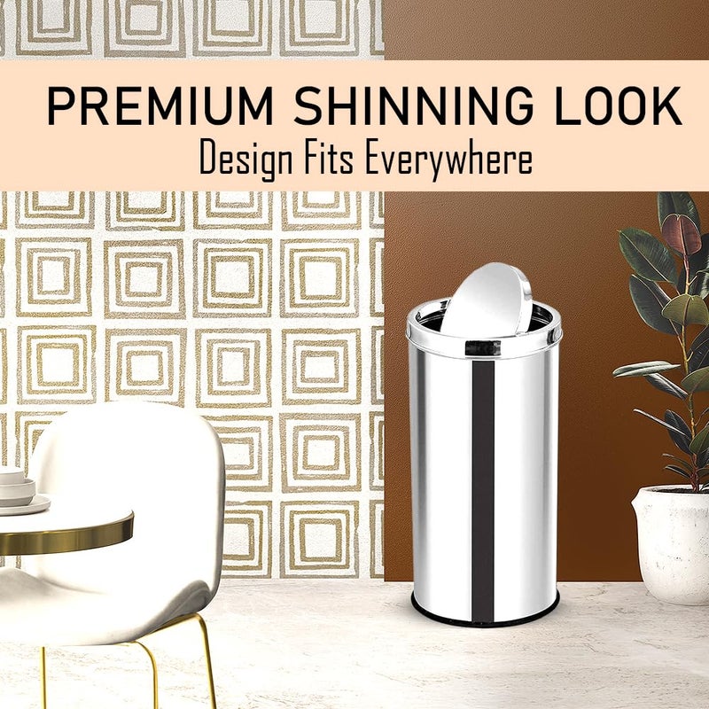 mofna mofna Stainless Steel Swing Type Dustbin Swing Bin Trashcan Garbage Bin For Kitchen Home Office 8x12 Inch Silver  - Image 5