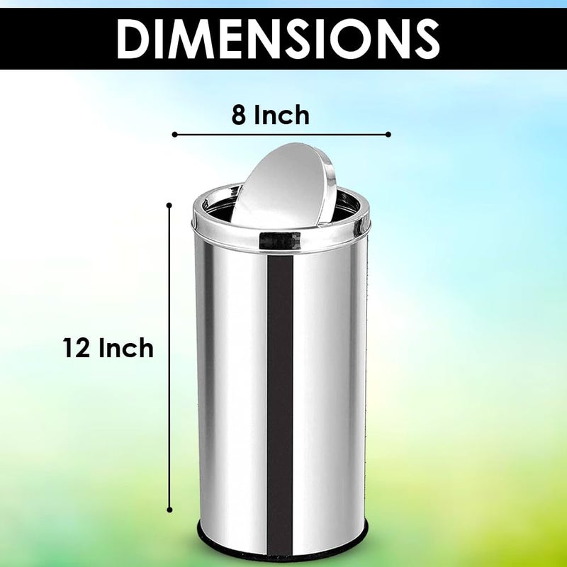 mofna mofna Stainless Steel Swing Type Dustbin Swing Bin Trashcan Garbage Bin For Kitchen Home Office 8x12 Inch Silver  - Image 2
