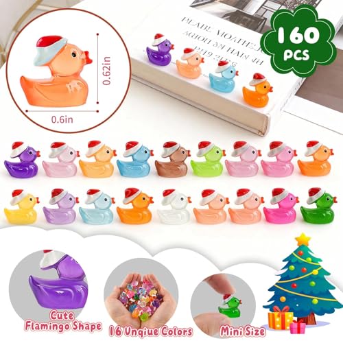 HSJH 160pcs Luminous Mini Christmas Resin Ducks Dollhouse Accessories Miniature Figurines to Hide Tiny Little Duck Bulk Glow in The Dark for Micro Garden Landscape Aquarium Craft Party Favors Toy - Image 5