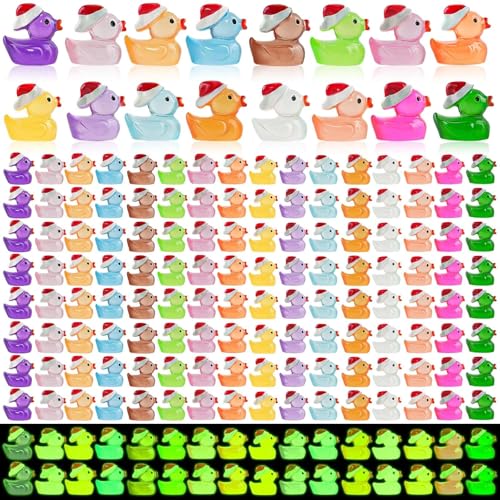 HSJH 160pcs Luminous Mini Christmas Resin Ducks Dollhouse Accessories Miniature Figurines to Hide Tiny Little Duck Bulk Glow in The Dark for Micro Garden Landscape Aquarium Craft Party Favors Toy - Image 1