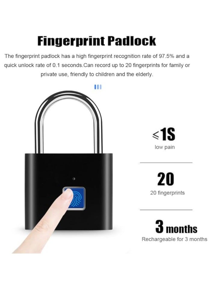 Padlock, Fingerprint Padlock with USB Charging Ultra-Light Intelligent Safety Electronic Lock for Door, Drawer, Cabinet, Suitcase, Bike  - Image 3