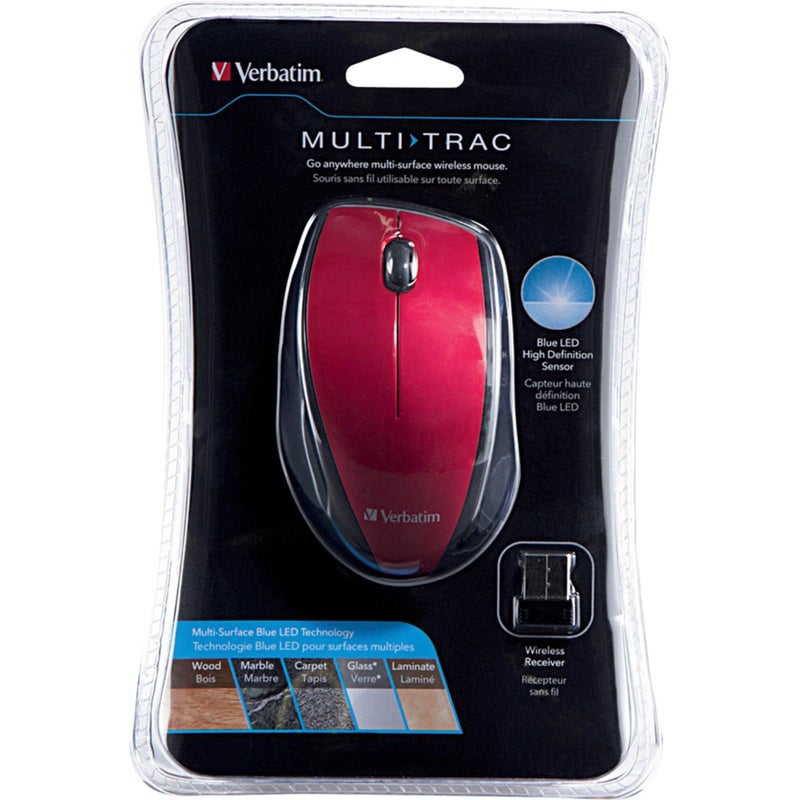 Verbatim Wireless Multi-Trac Mouse 2.4GHz with Nano Receiver - Ergonomic, Blue LED, Portable Mouse for Mac and Windows - Red - Image 3